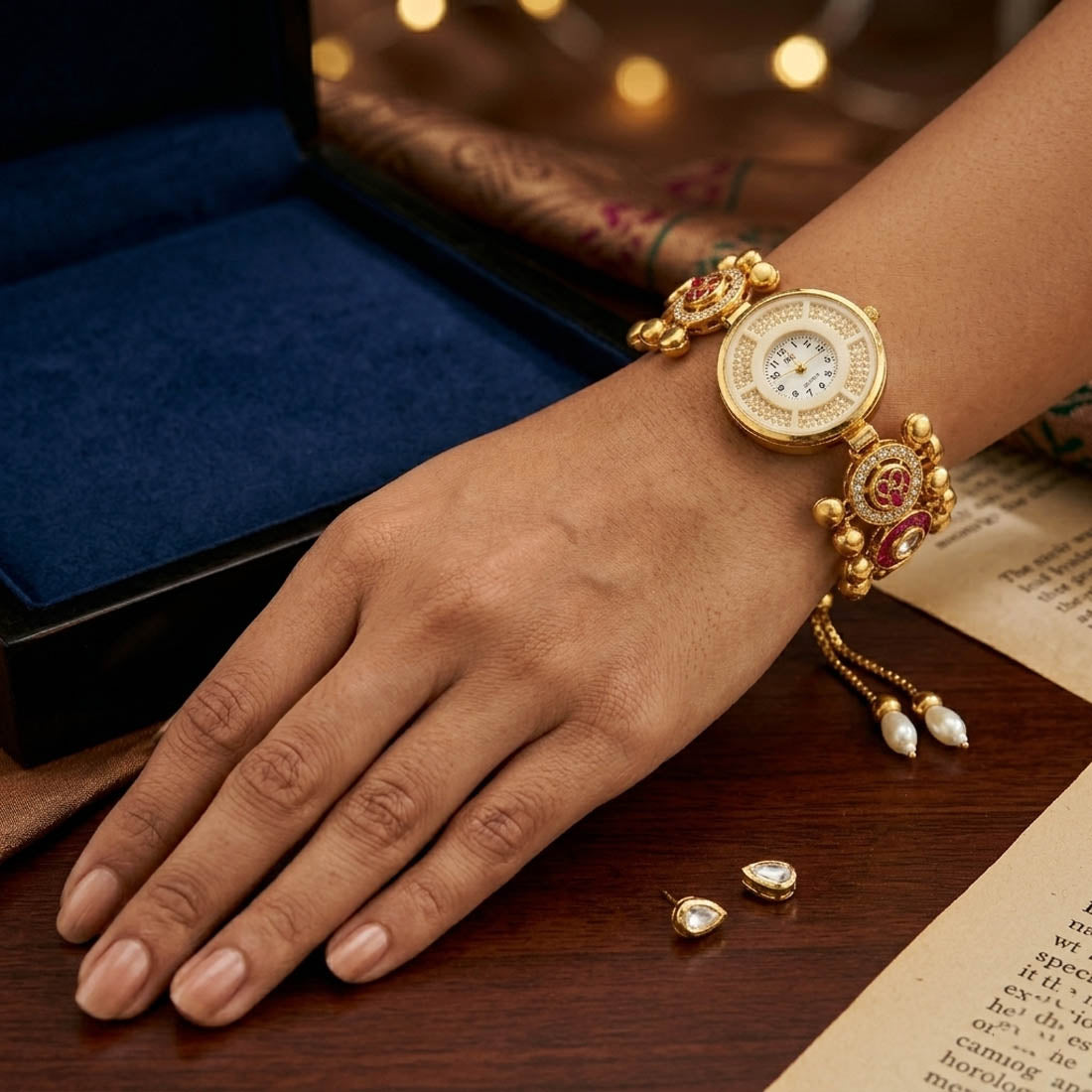 Rani Color Stone Kundan Watch