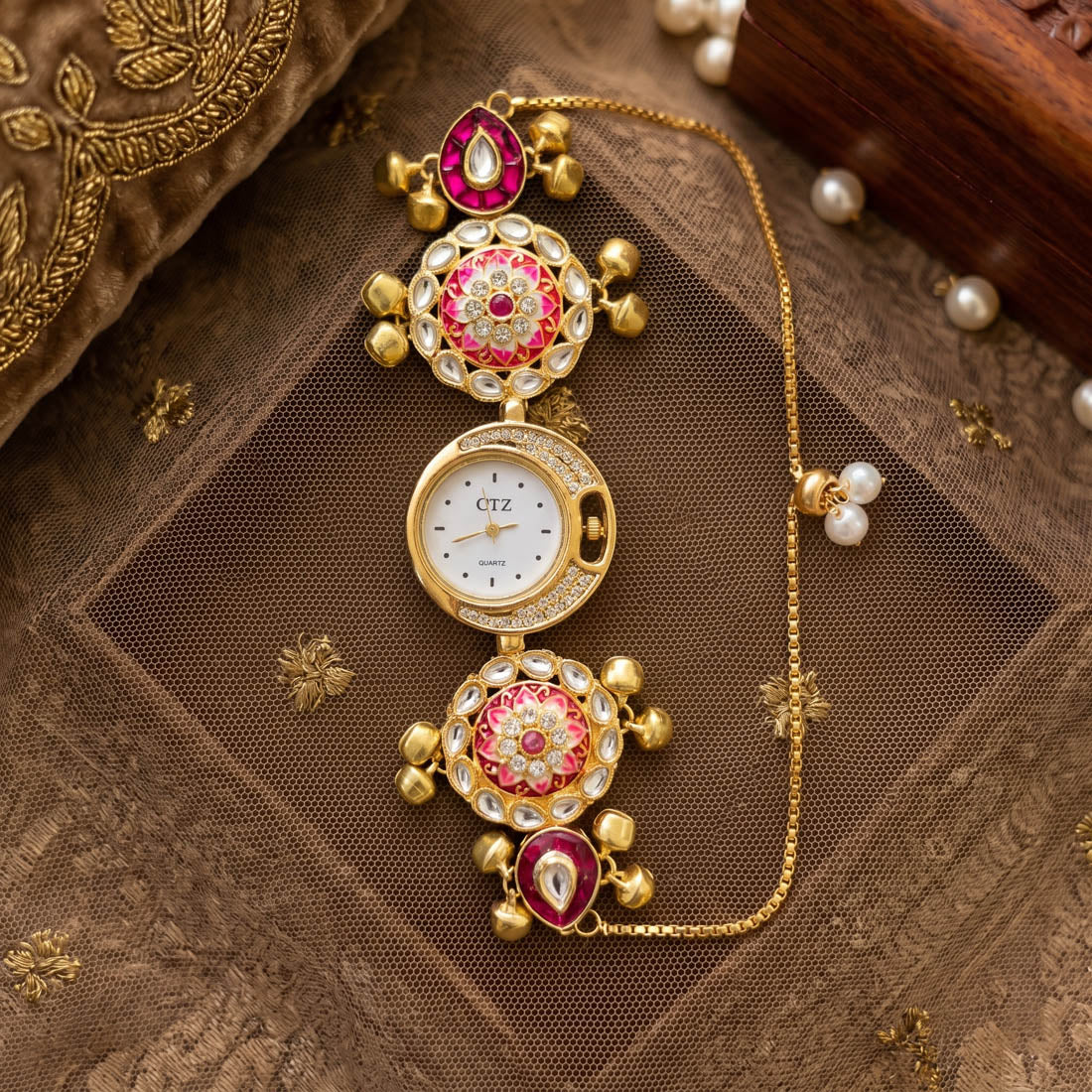 Premium Rani Color Kundan Watch For Girls & Women