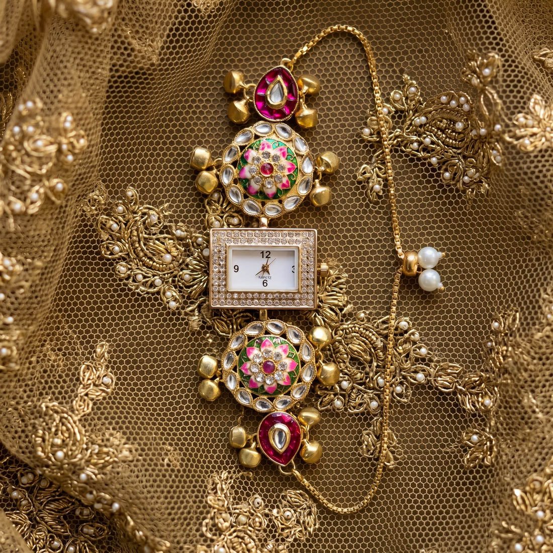 Graceful Rani & Green Color Kundan Watch For Girls & Women