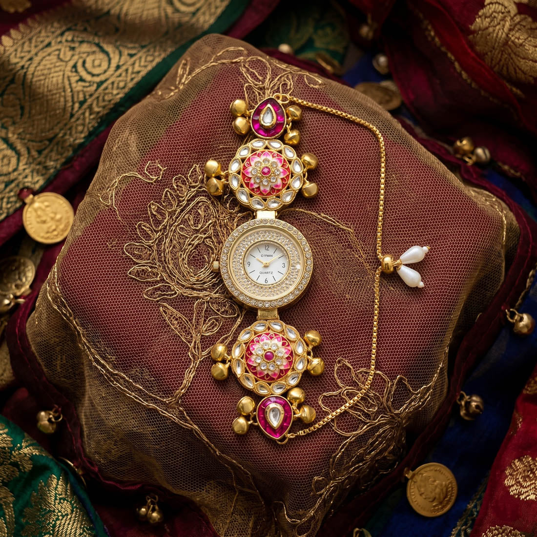 Charming Rani Color Kundan Watch For Girls & Women