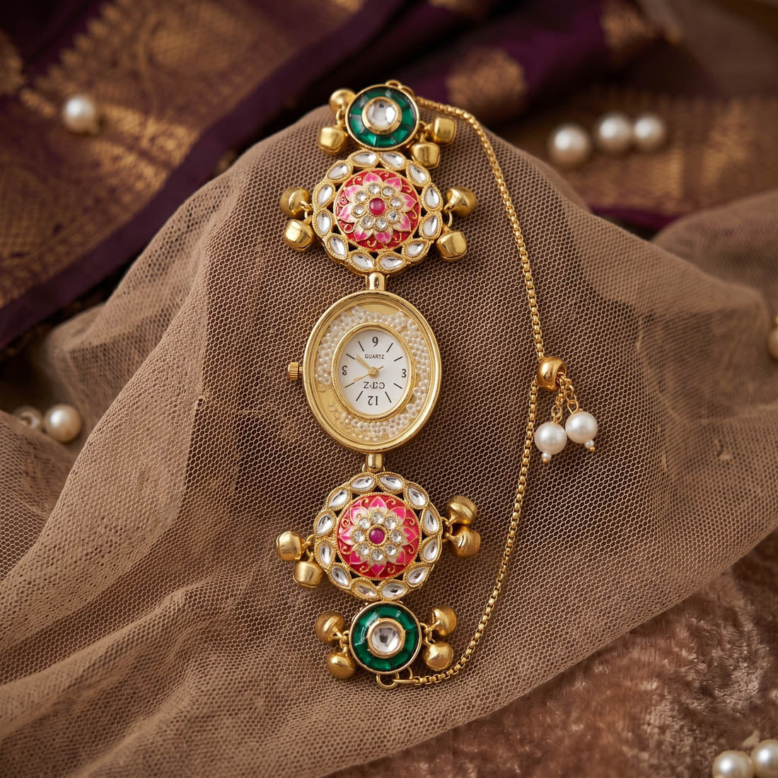 Royal Rani & Green Color Kundan Watch For Girls & Women