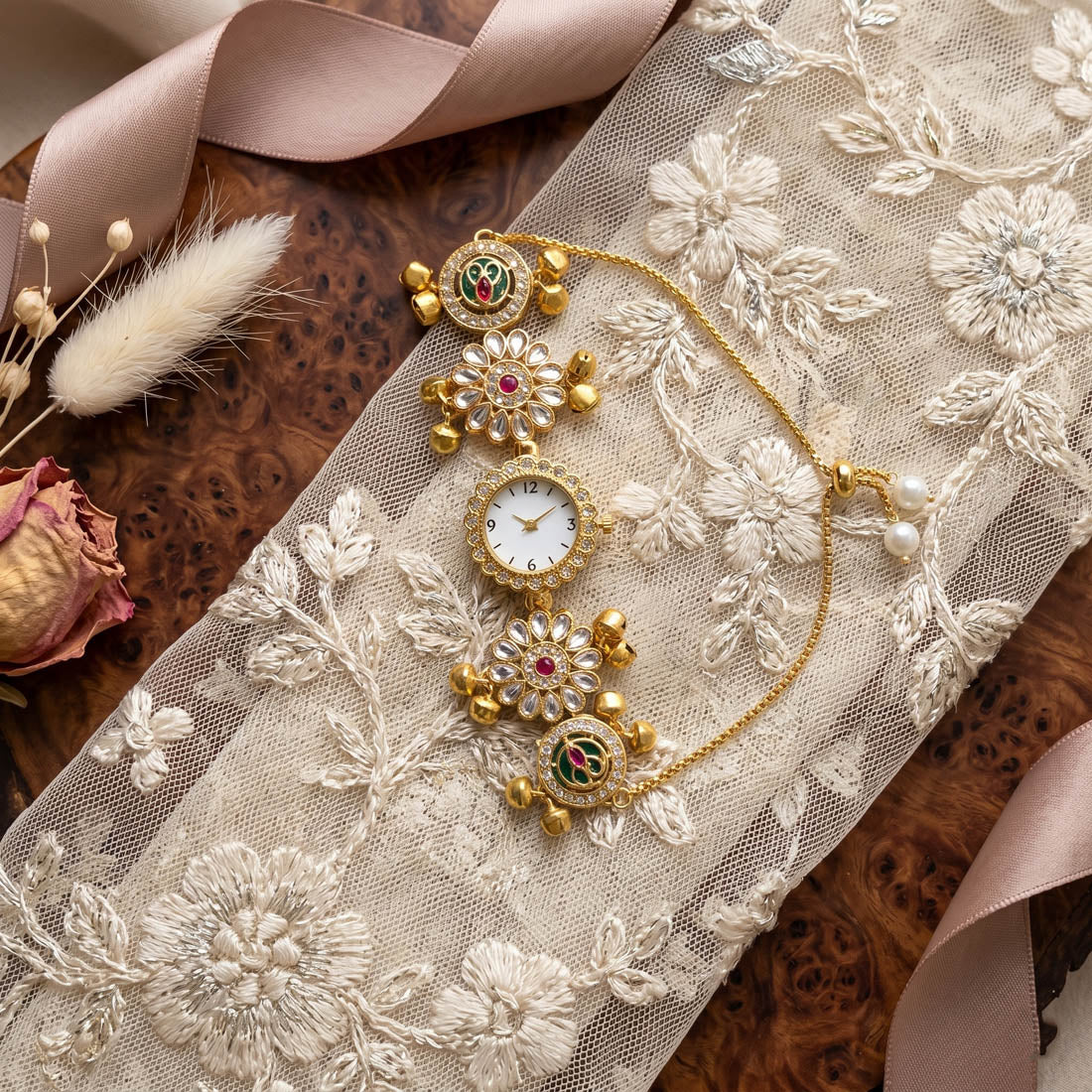Unique Rani & Green Color Kundan Watch For Girls & Women