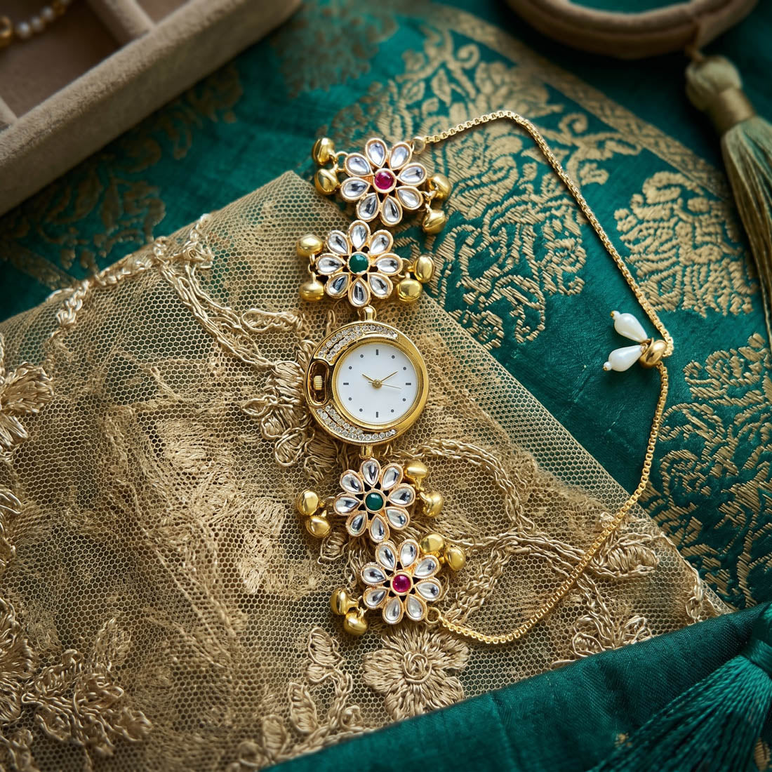 Gorgeous Rani & Green Color Kundan Watch For Girls & Women
