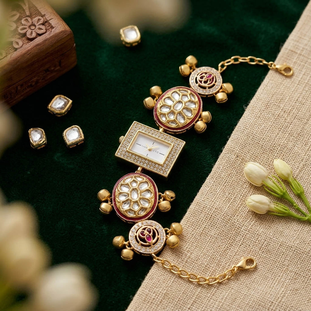 Pista Green & Rani Kundan Watch Festive Wear