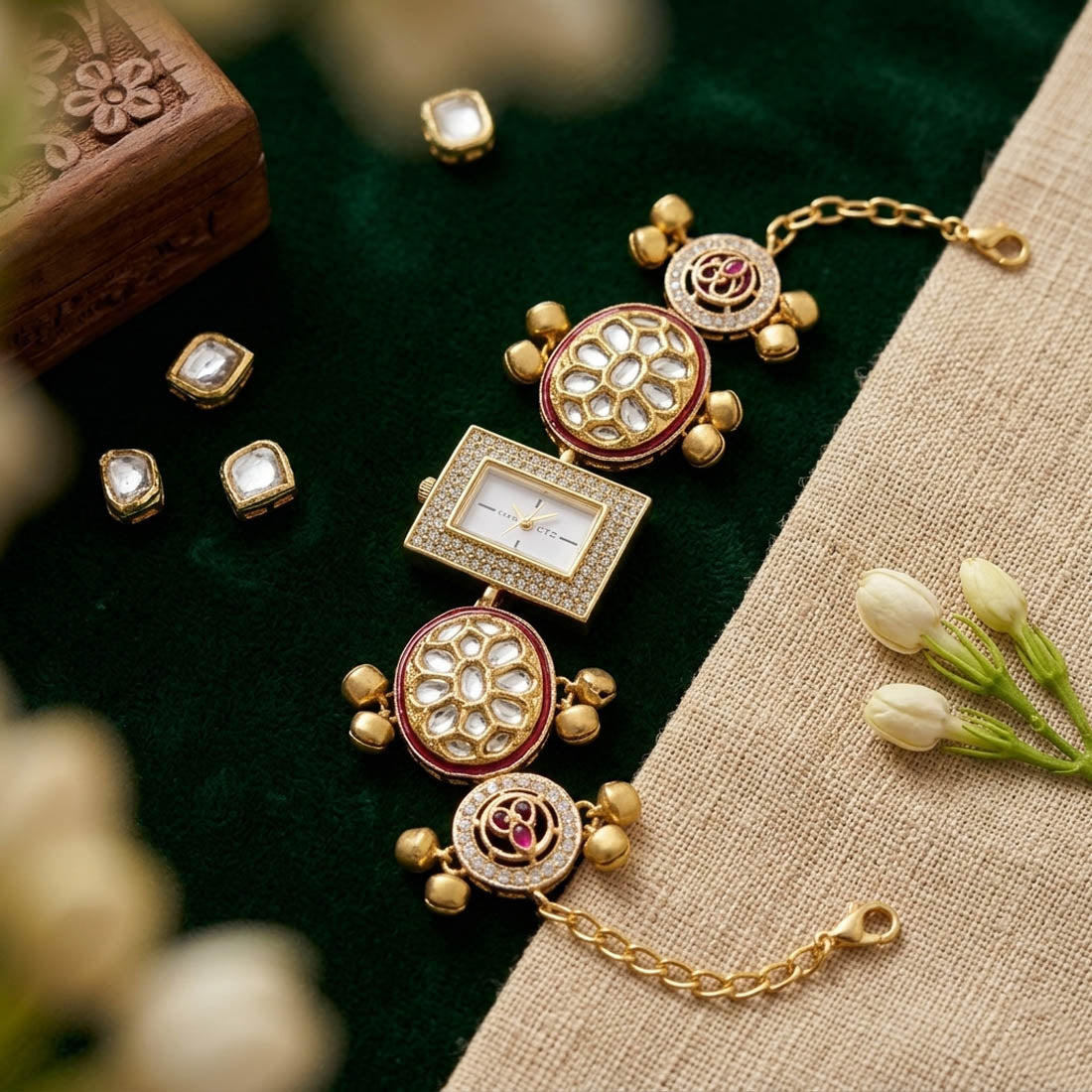 Pista Green & Rani Kundan Watch Festive Wear