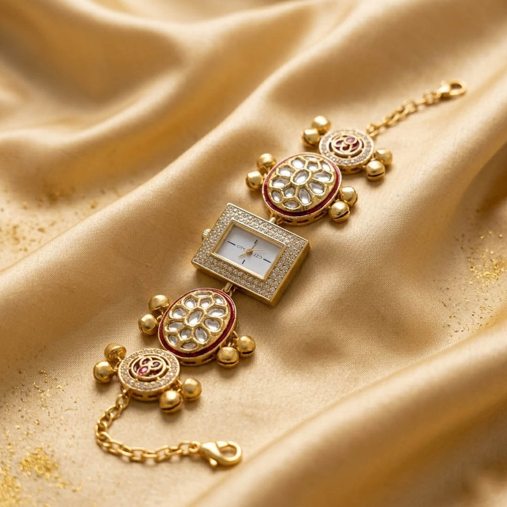 Pista Green & Rani Kundan Watch Festive Wear
