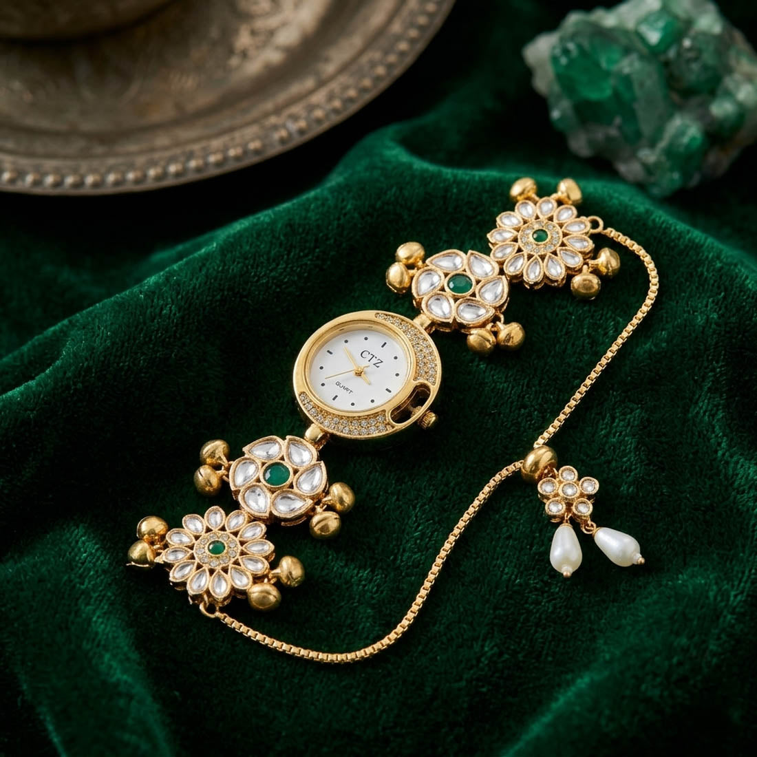 Green Kundan Watch for Girls & Women Party Wear