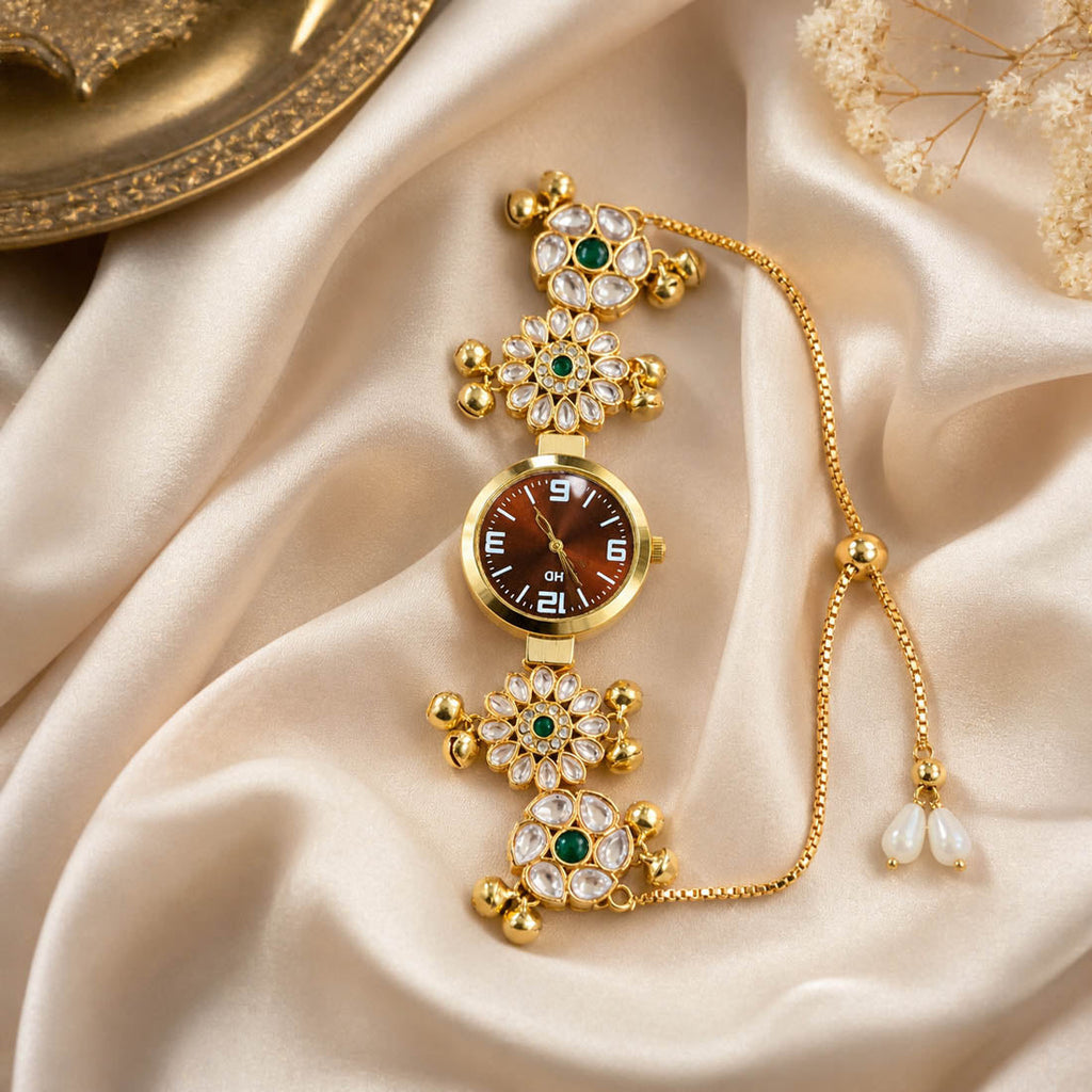 Green Kundan Watch for Girls & Women Daily Wear