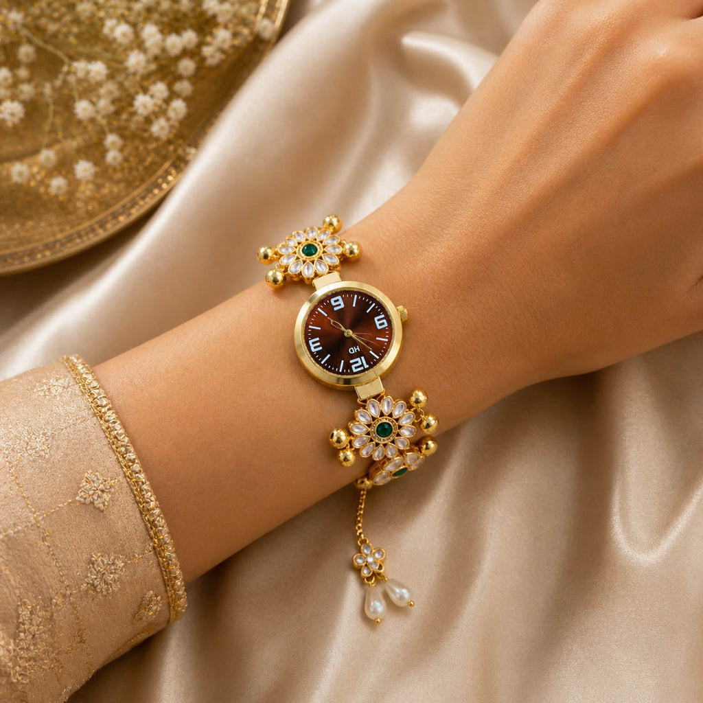 Green Kundan Watch for Girls & Women Daily Wear
