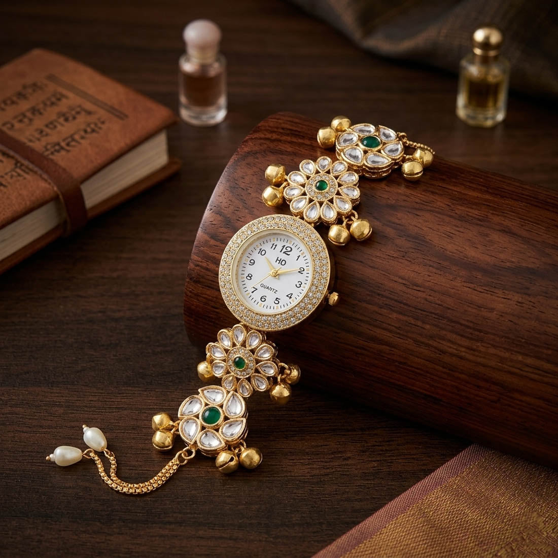 Green Kundan Watch for Girls & Women Wedding Style