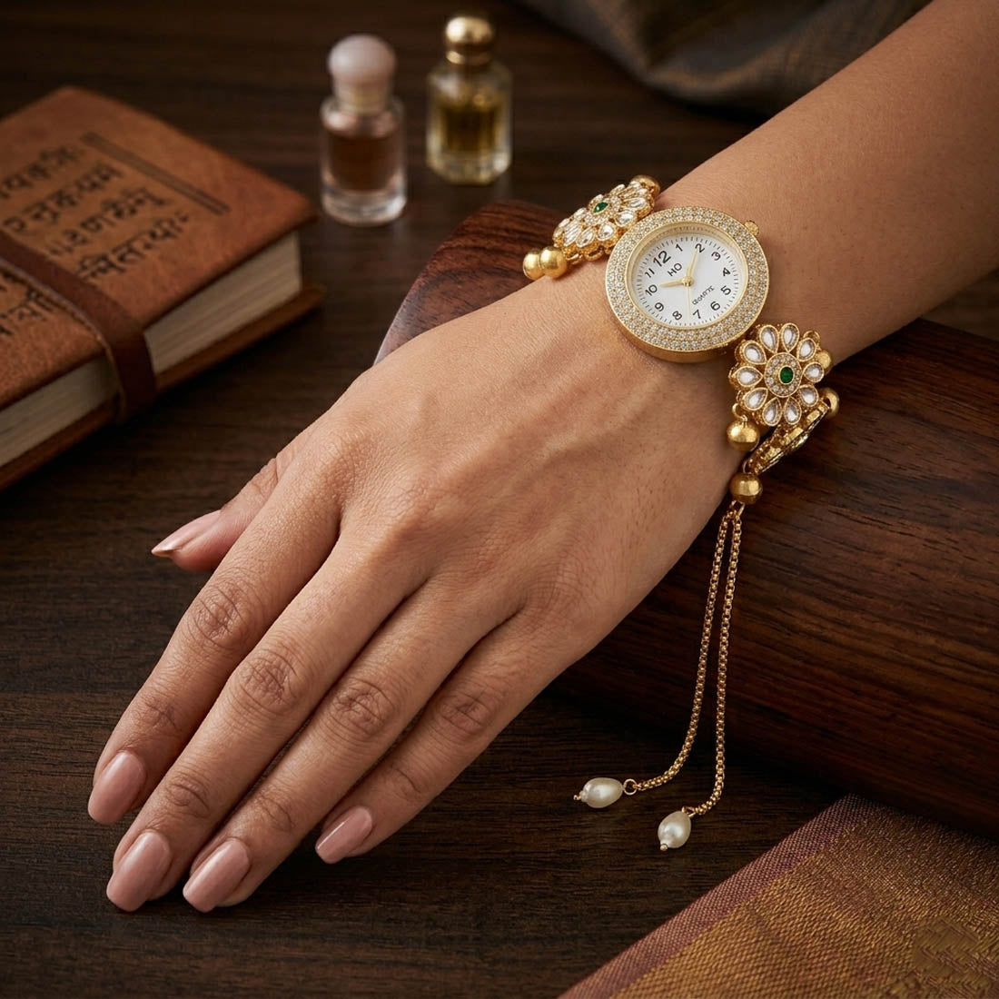 Green Kundan Watch for Girls & Women Wedding Style