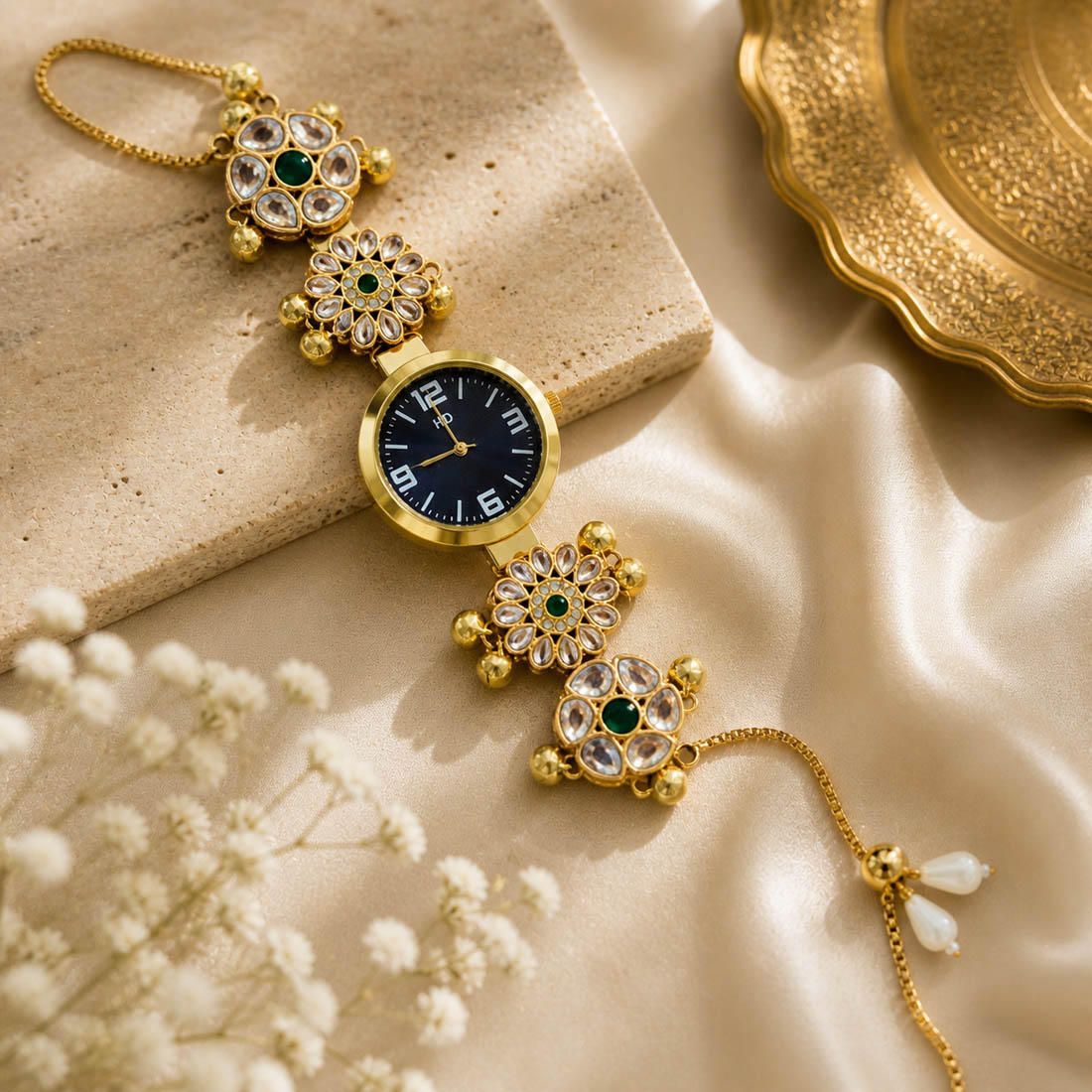 Green Kundan Watch for Girls & Women Festive Wear