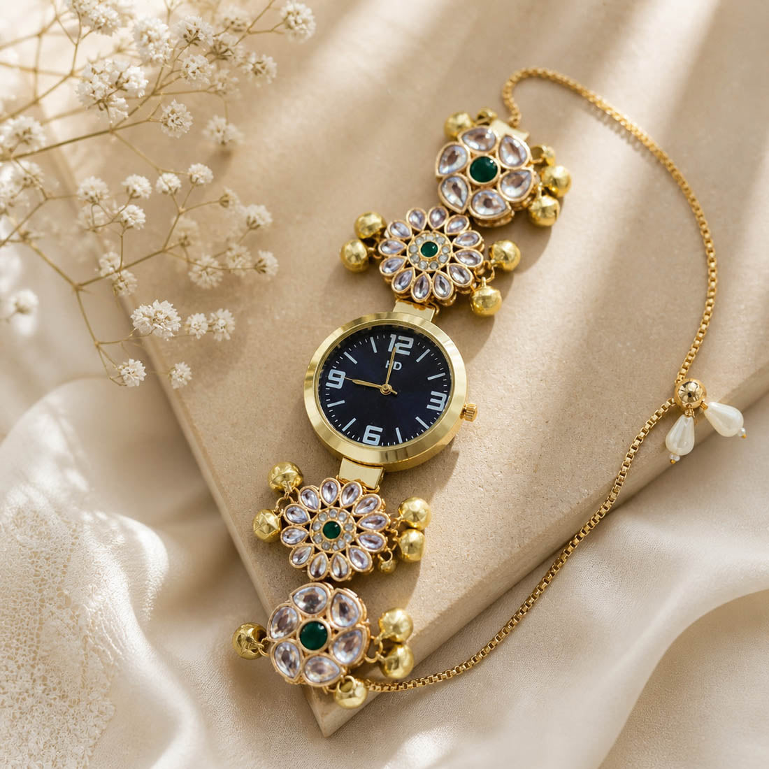 Green Kundan Watch for Girls & Women Festive Wear