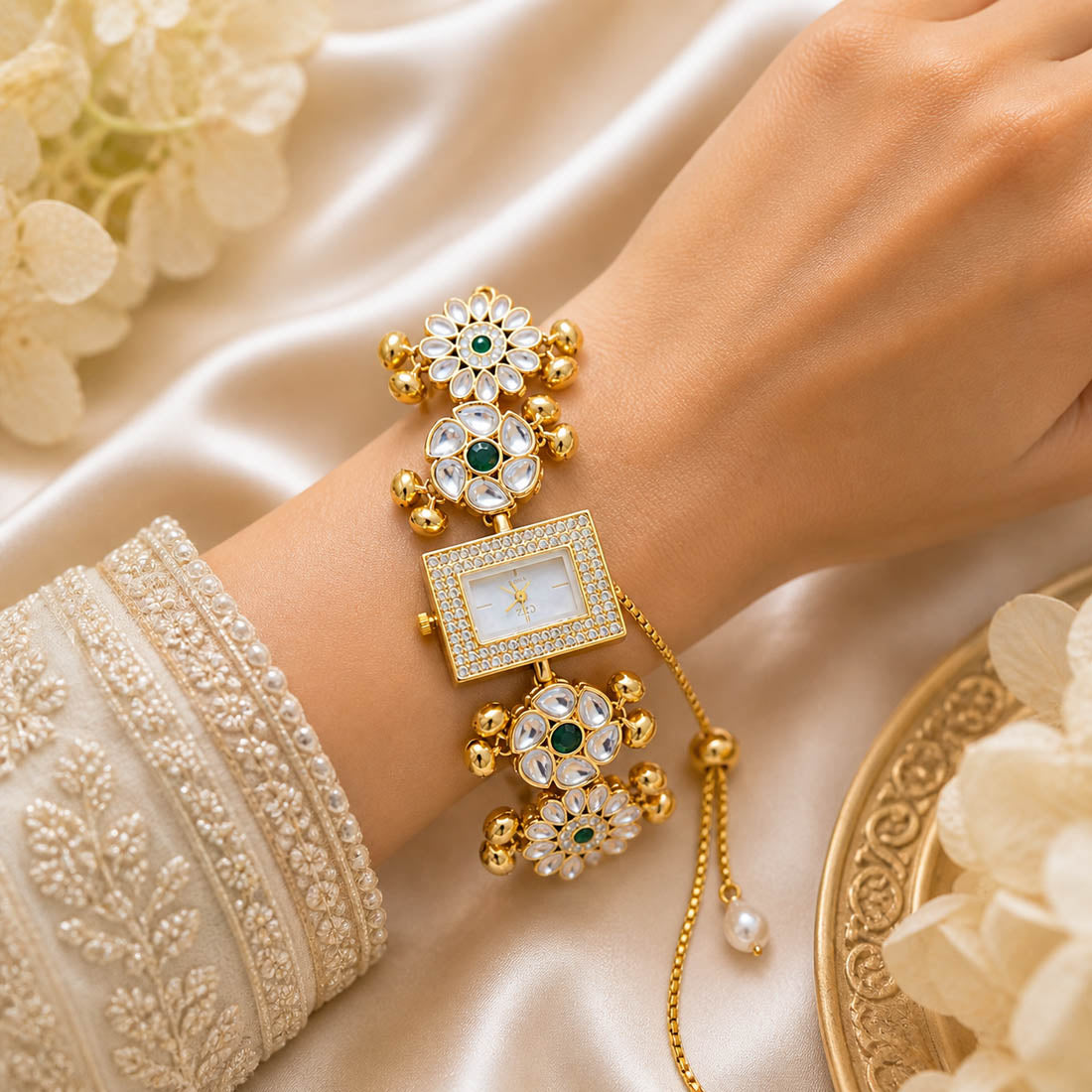 Green Kundan Watch for Girls & Women Daily Style