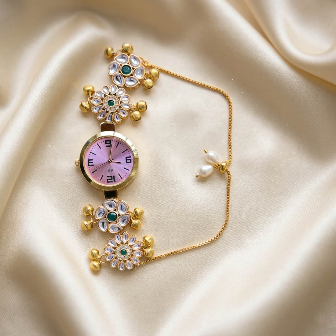 Green Kundan Watch for Girls & Women Fusion Style