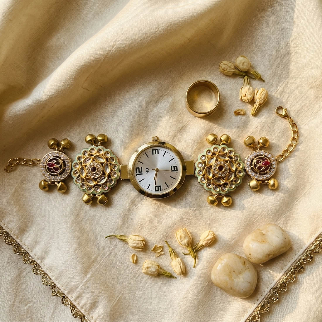 Pista Green & Rani Color Kundan Watch For Girls & Women