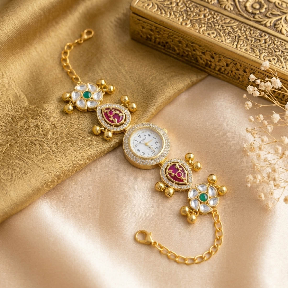 Rani & Green Color Kundan Watch For Girls & Women Festive Collection