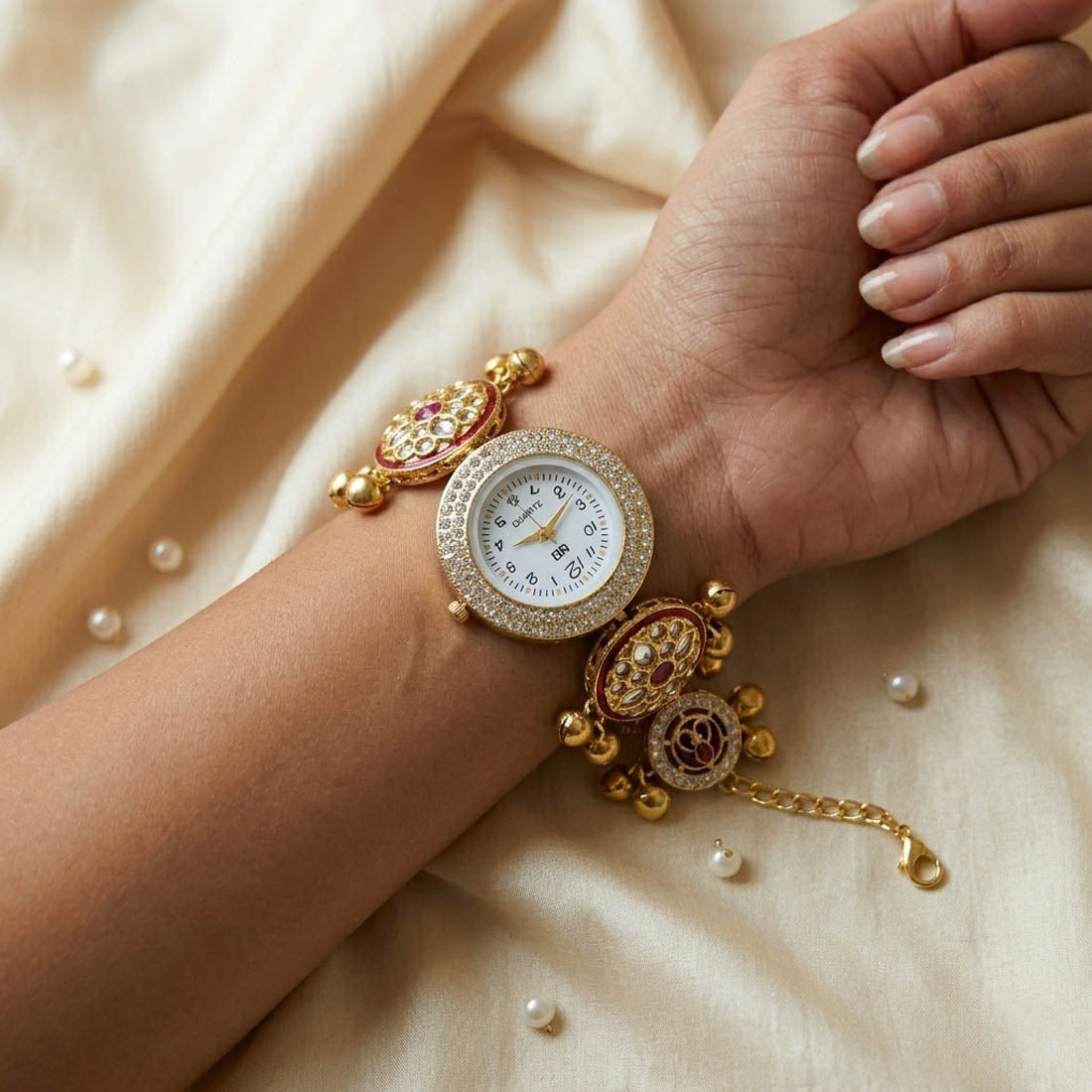 Rani Color Kundan Watch For Girls & Women Wedding Accessory
