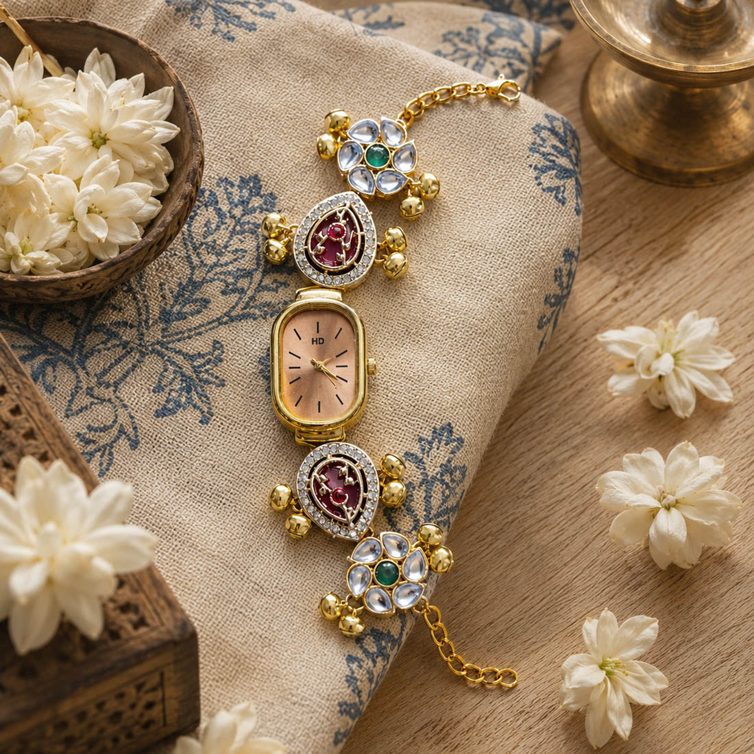 Rani & Green Color Kundan Watch For Girls & Women Party Wear