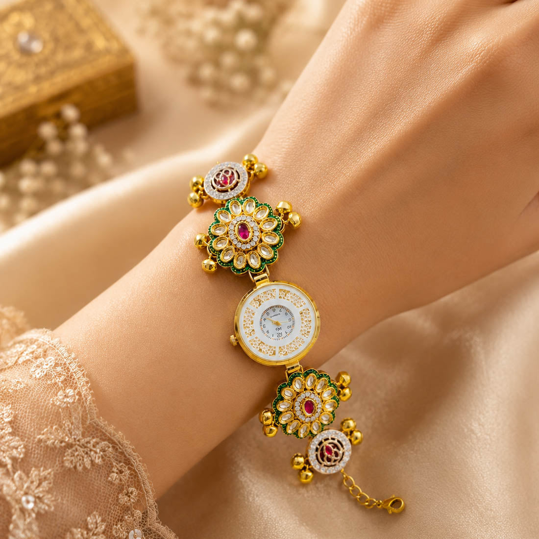 Rani Color Kundan Watch For Girls & Women Party Accessory