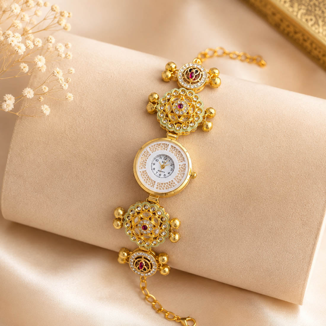 Pista Green & Rani Color Kundan Watch For Girls & Women