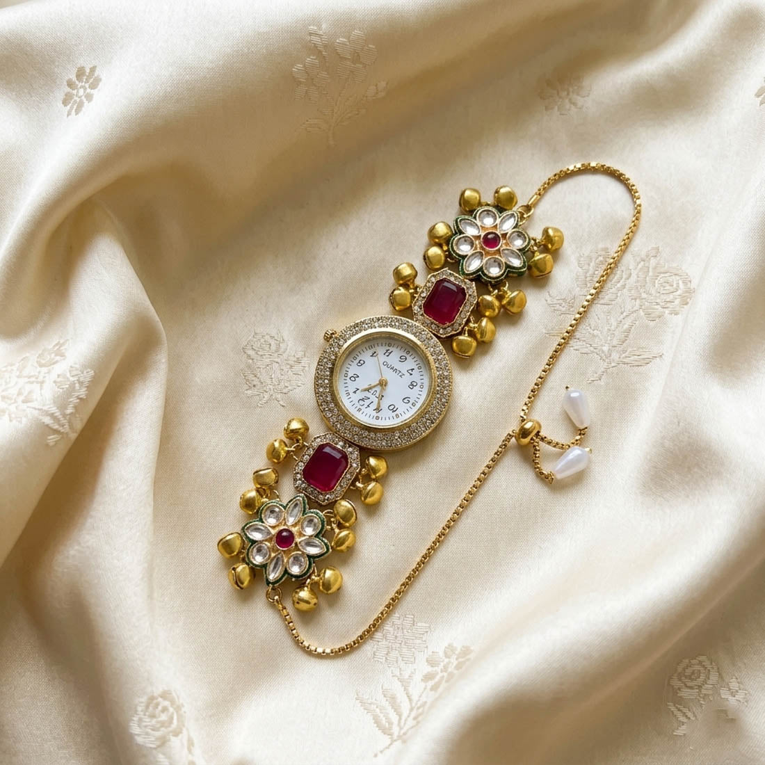Rani & Green Color Kundan Watch For Girls & Women Wedding Collection
