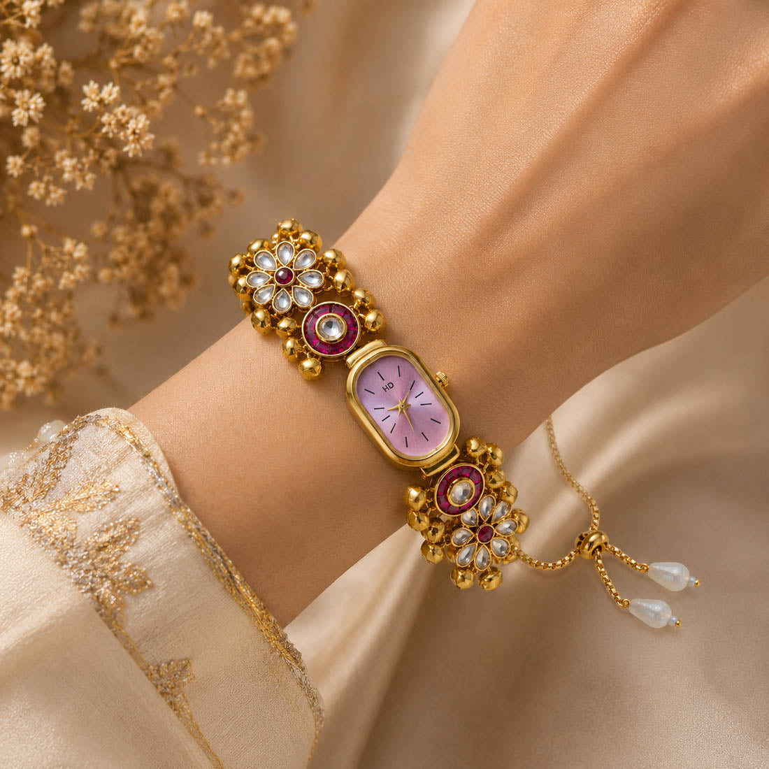 Rani Color Kundan Watch For Girls & Women Festive Wear