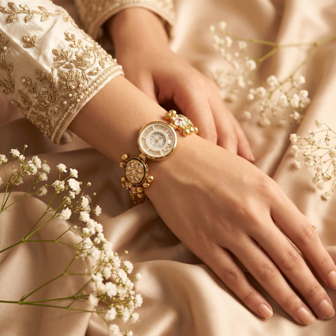 Rani & Green Color Kundan Watch For Girls & Women Bridal Collection