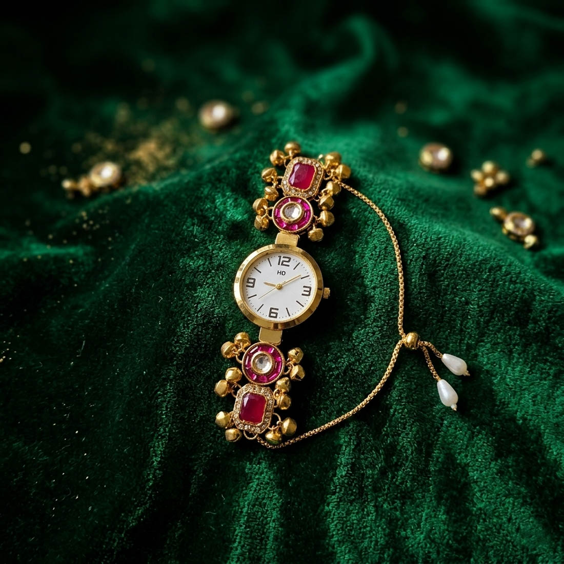 Rani Color Kundan Watch For Girls & Women Party Accessory