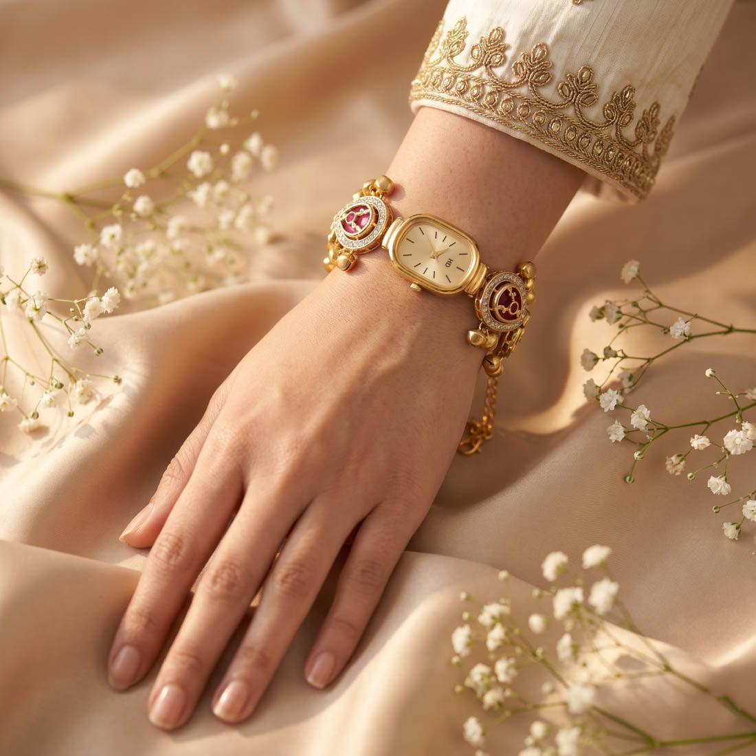 Rani & Green Color Kundan Watch For Girls & Women Elegant Wear