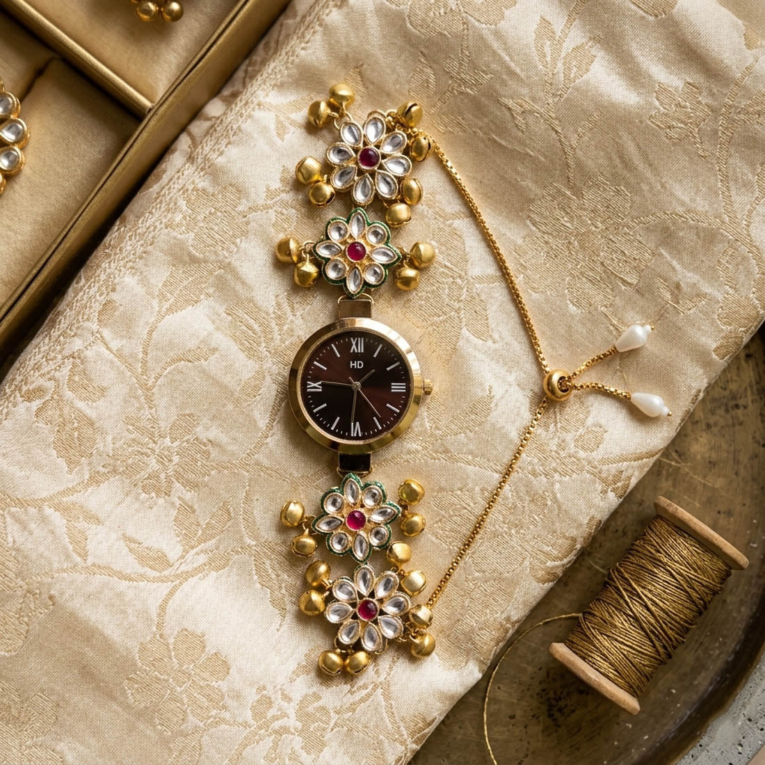 Rani & Green Color Kundan Watch For Girls & Women Fashion Style