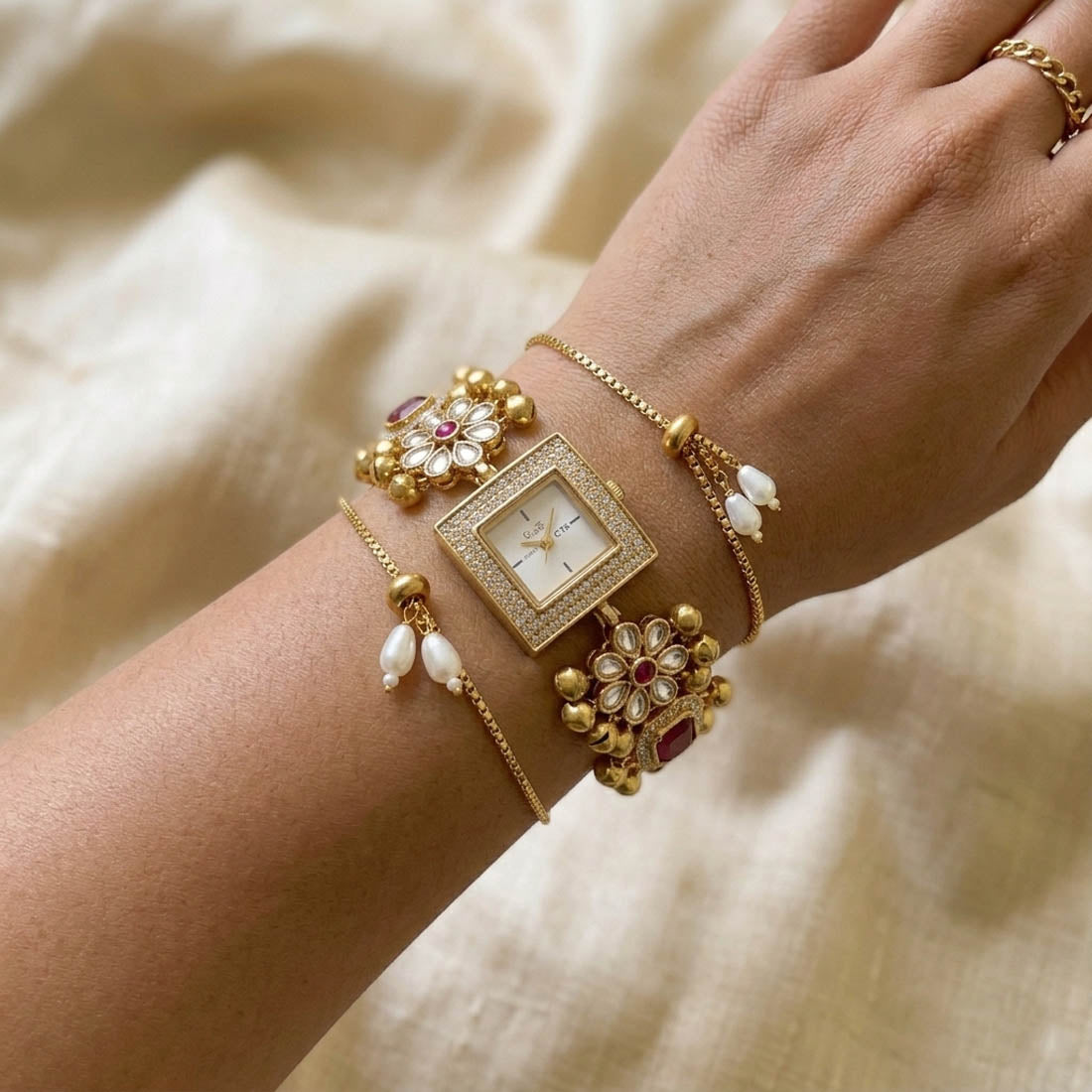 Rani Color Kundan Watch For Girls & Women Ethnic Accessory