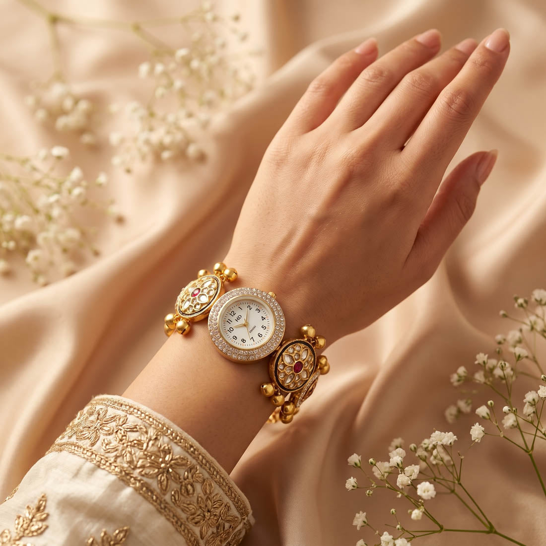 Rani & Green Color Kundan Watch For Girls & Women Designer Wear