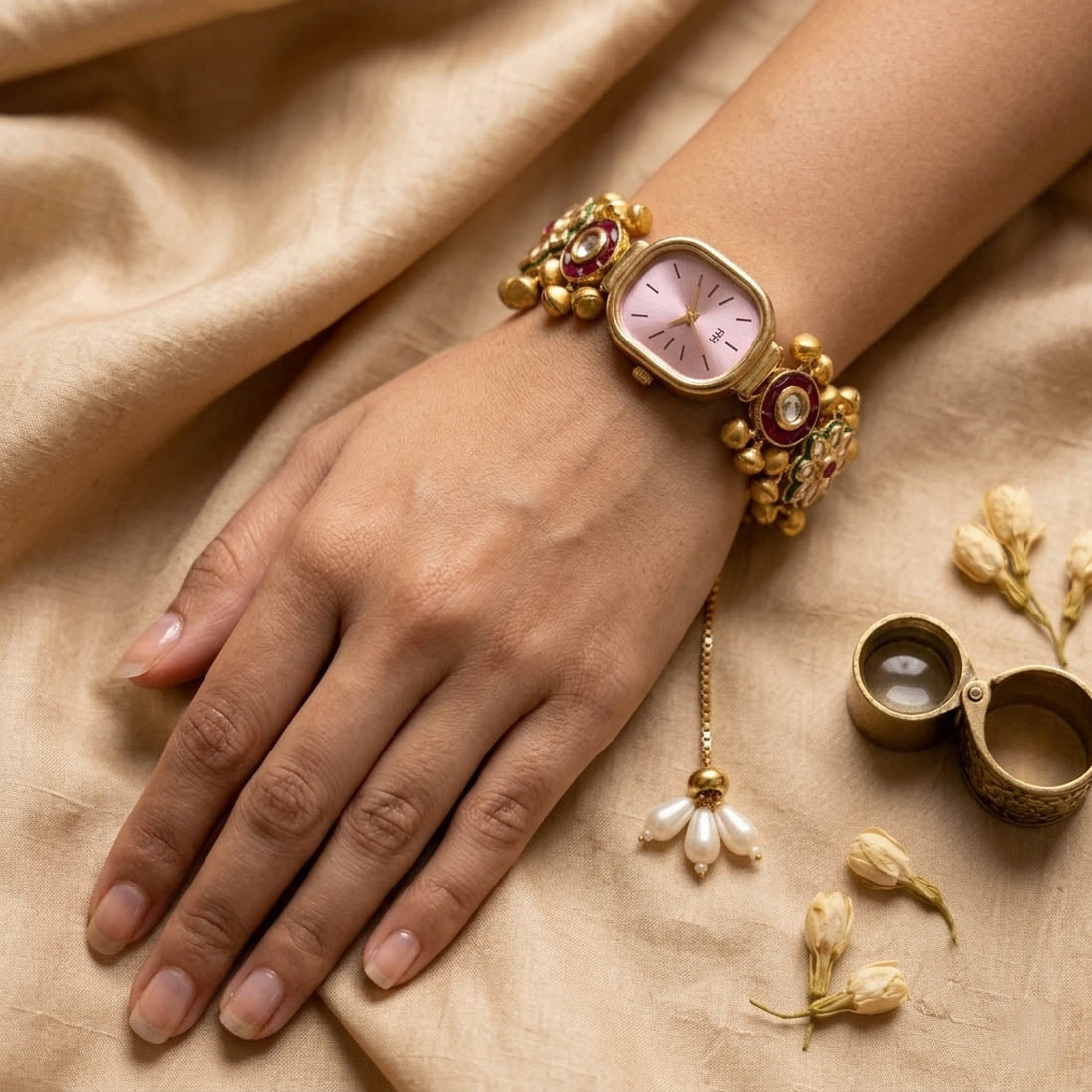 Rani & Green Color Kundan Watch For Girls & Women Ethnic Collection