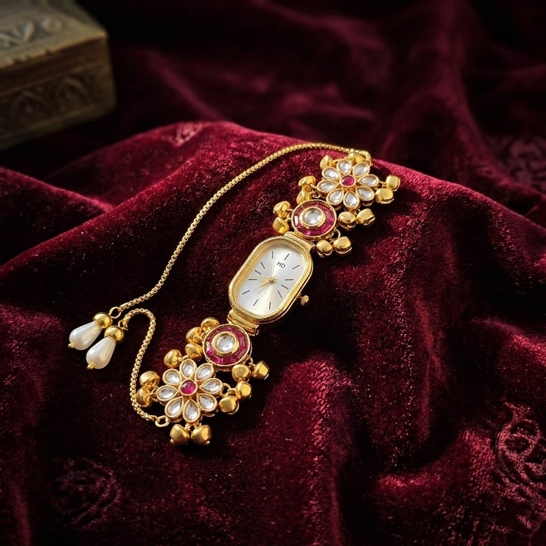 Rani & Green Color Kundan Watch For Girls & Women Bridal Jewelry