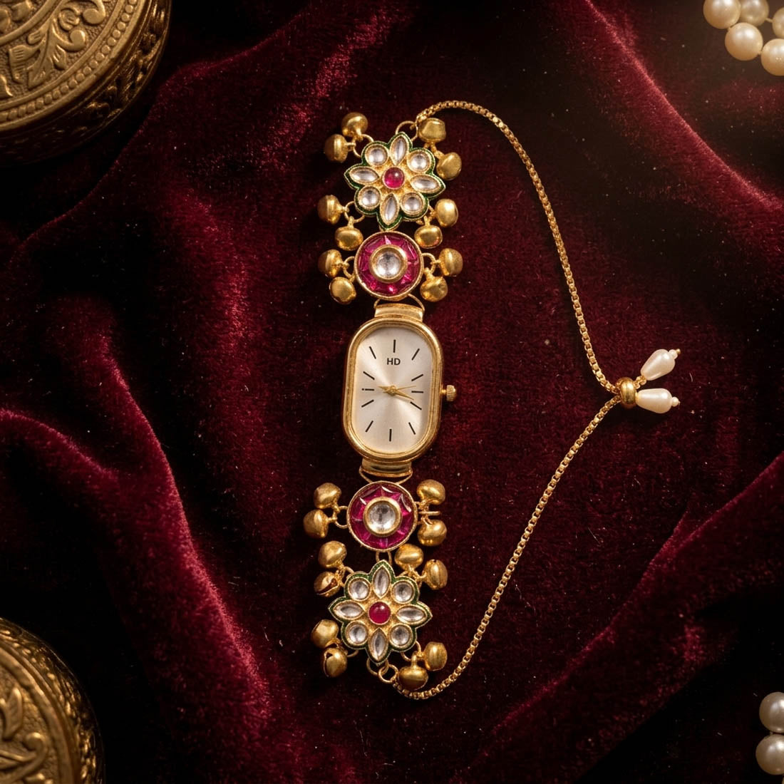 Rani Color Kundan Watch For Girls & Women Bridal Fashion