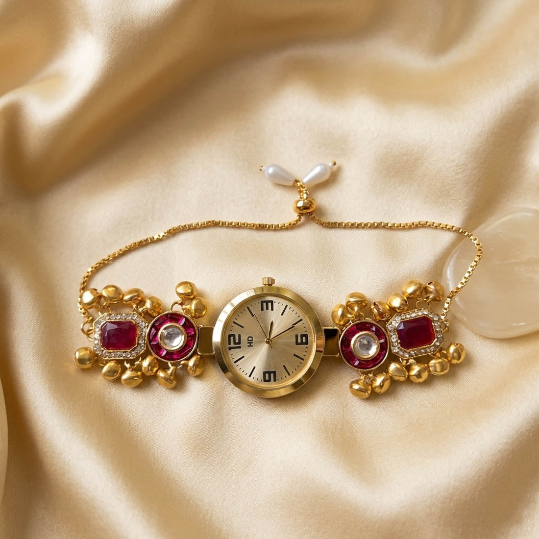 Rani Color Kundan Watch For Girls & Women Wedding Style