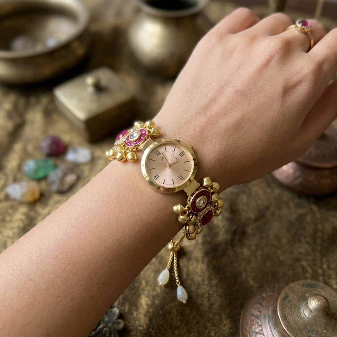 Rani Color Kundan Watch For Girls & Women Party Design