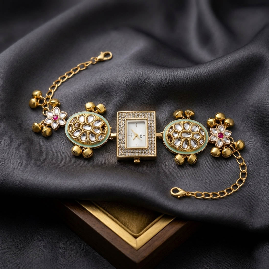Pista Green & Rani Color Kundan Watch For Girls & Women