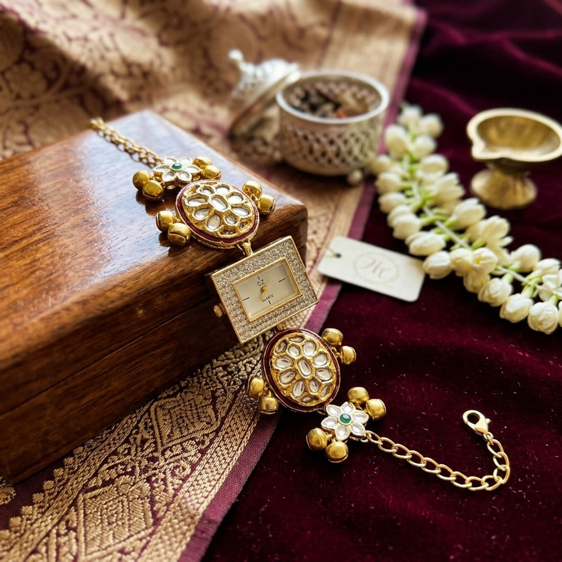 Rani & Green Color Kundan Watch For Girls & Women Ethnic Wear