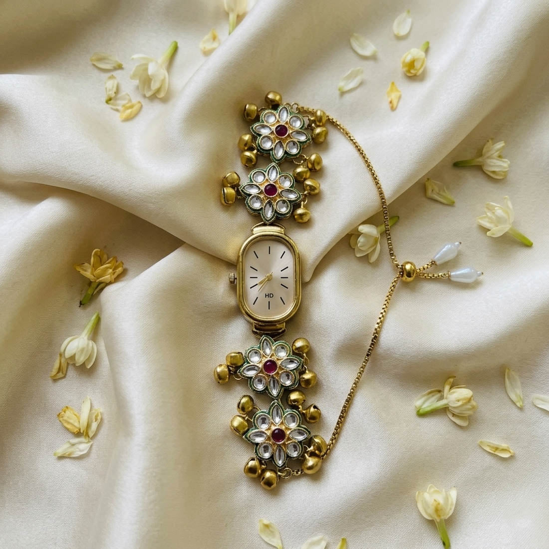 Rani & Green Color Kundan Watch For Girls & Women Party Collection