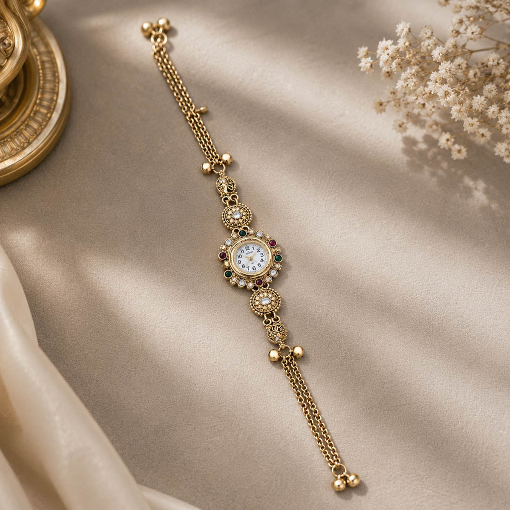 Premium Rani & Green Color Kundan Watch For Girls & Women Traditional Look