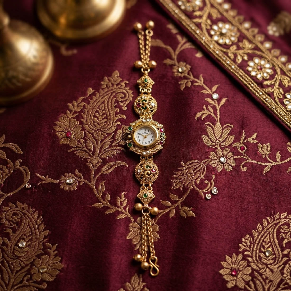 Stylish Rani & Green Color Kundan Watch For Girls & Women Bridal Collection