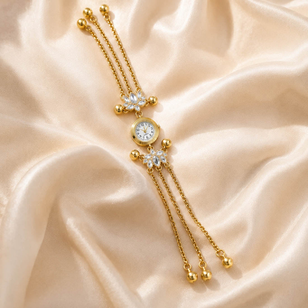 Premium White Color Kundan Watch For Girls & Women Elegant Festive Wear Design