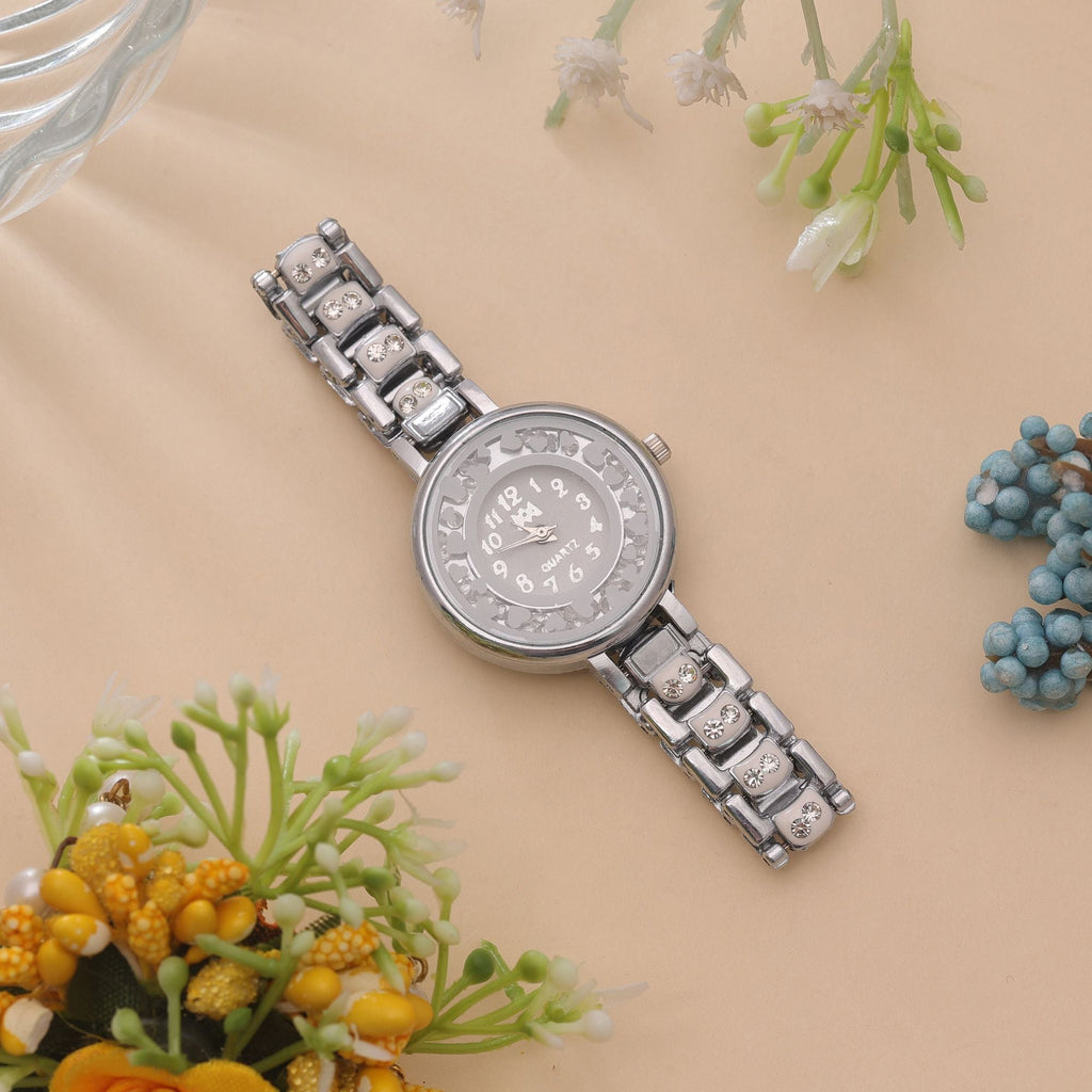 White Color Silver Plated Watch For Girls & Women