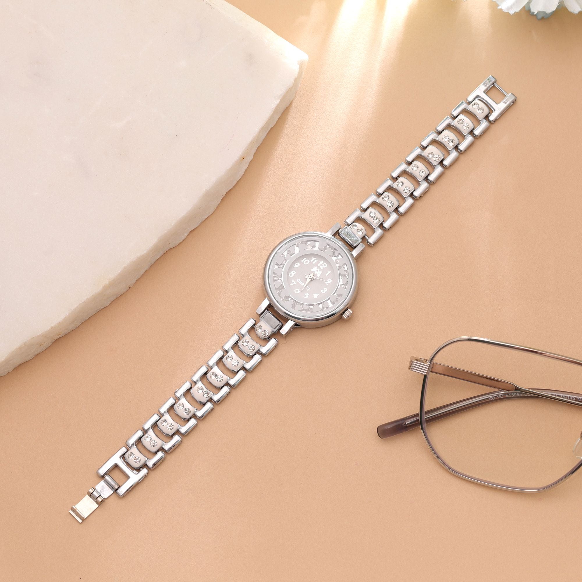 White Color Silver Plated Watch For Girls & Women