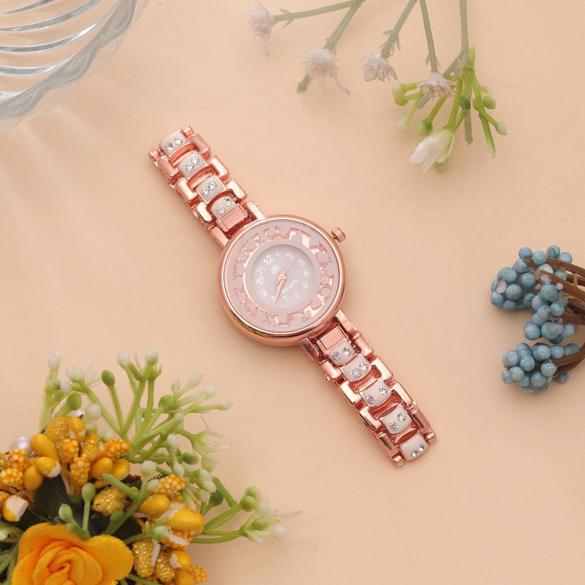 White Color Rose Gold Watch For Girls & Women