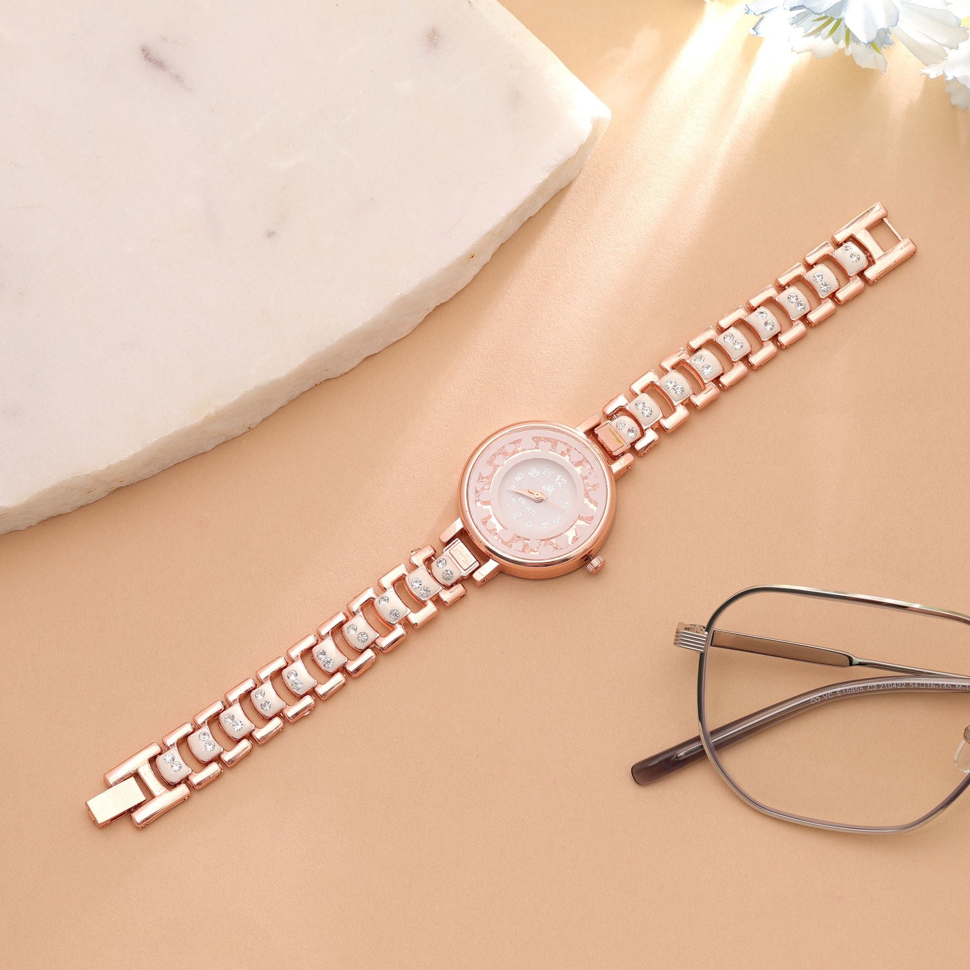 White Color Rose Gold Watch For Girls & Women