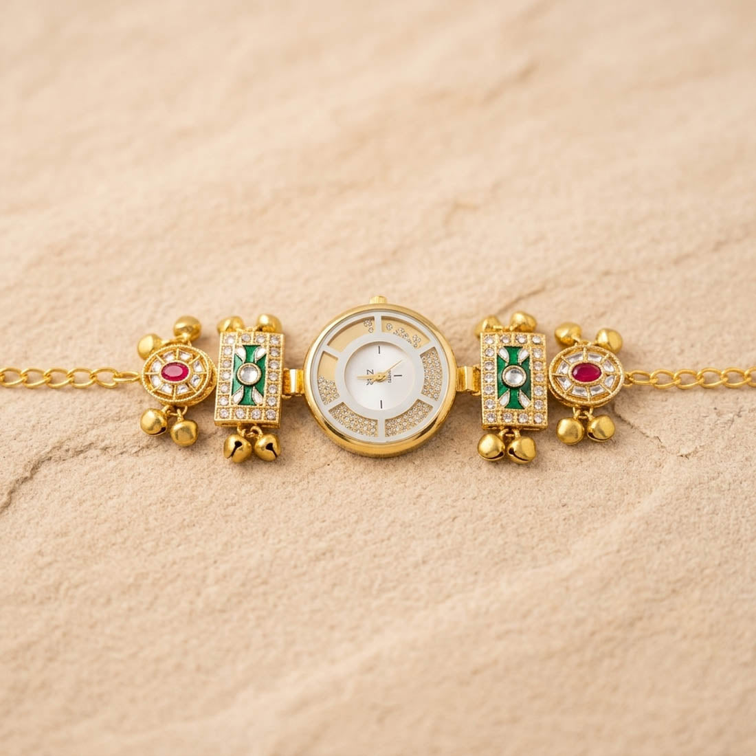 Vibrant Rose Pink & Green Color Floral Dial Jewelry Watch For Girls & Women