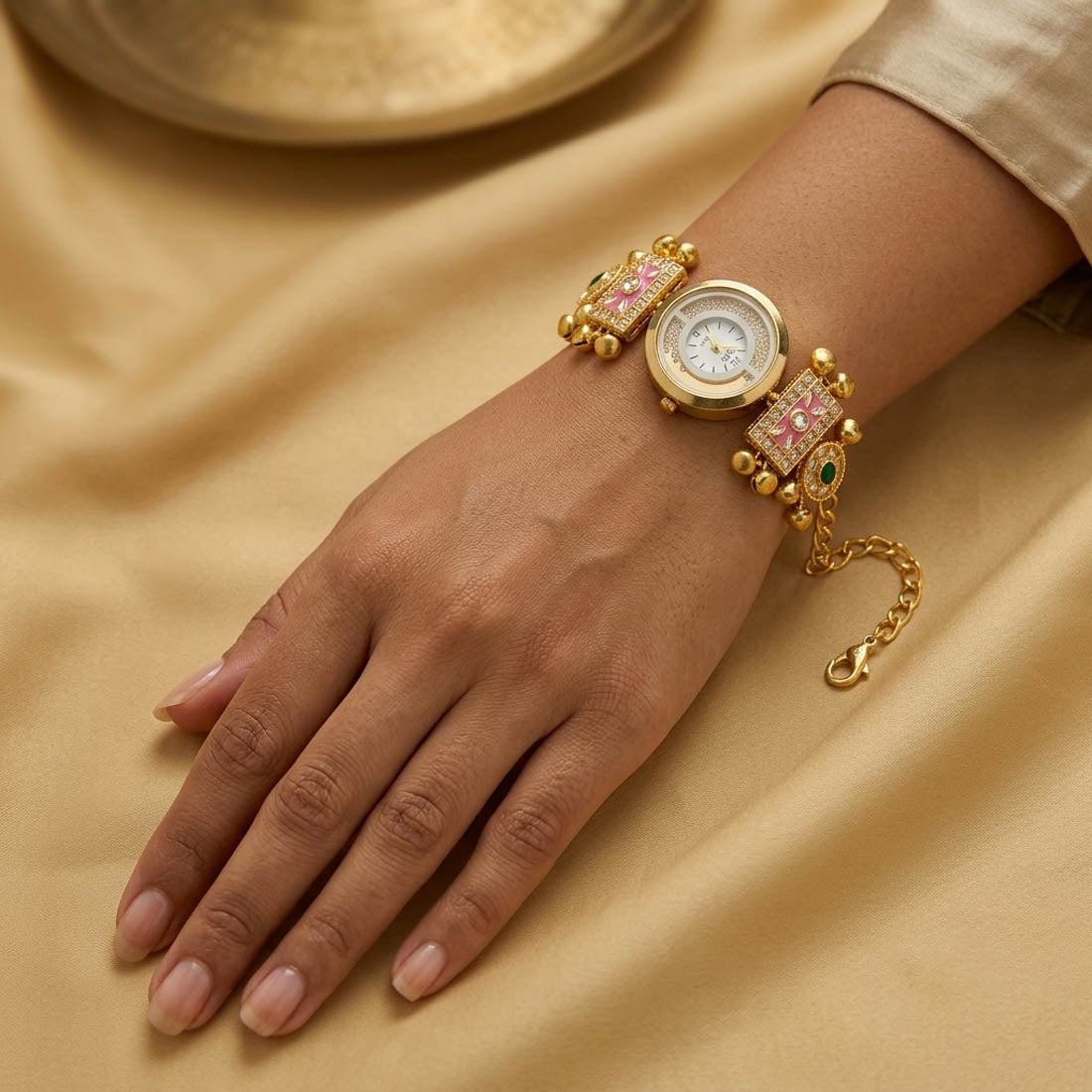 Delicate Light Pink & Sage Green Color Pastel Strap Watch For Girls & Women